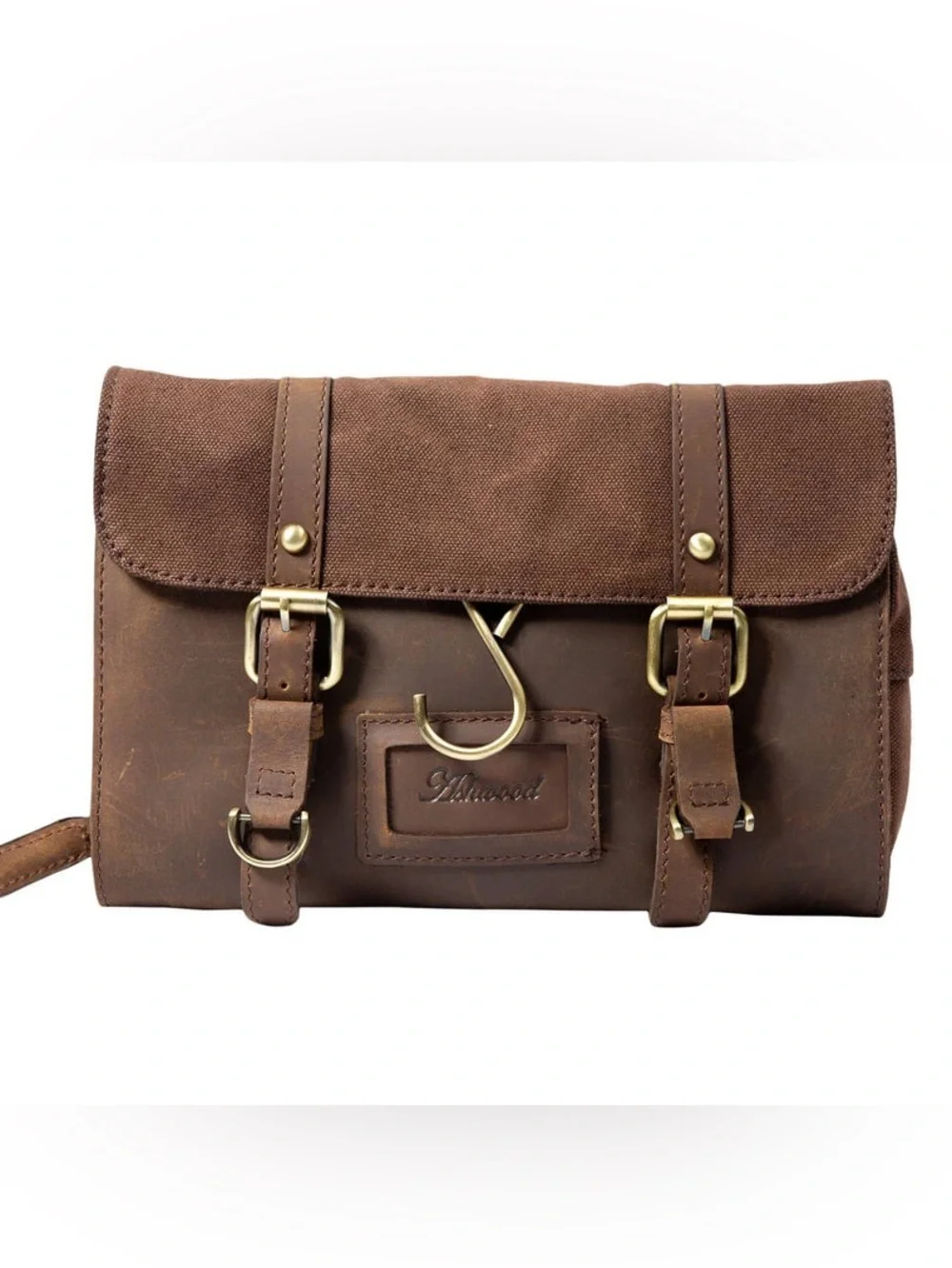 ASHWOOD - Men's Hanging Travel/Gym/Toiletry Bag - Genuine Leather and Canvas
